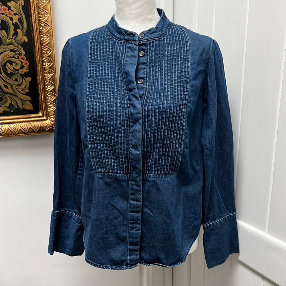Banana Republic Blue Denim Button Down Tuxedo Shirt - Picture 3 of 10